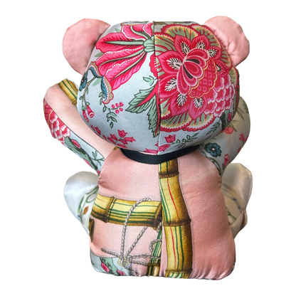 Chinoiserie Vintage Silk Scarf Tender Teddy Bear