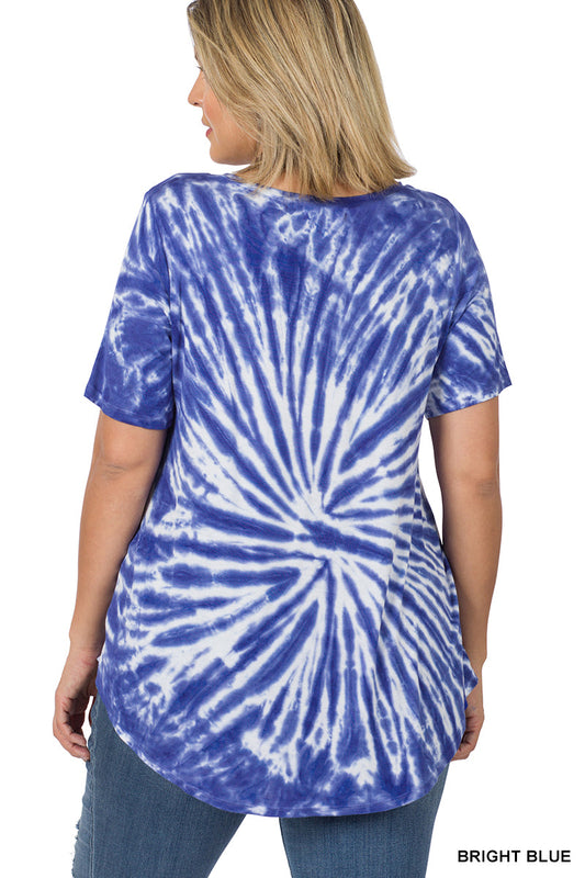 Plus Zenana Bright Blue Tie Dye Shirt  – Final Clearance