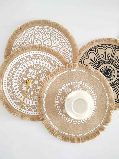 Nordic Woven Jute Placemat Round Fringe Decorative Heat-Resistant Mat