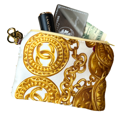 CC Logo Gold Coins Vintage Silk Scarf Coffee Run Keychain Bag