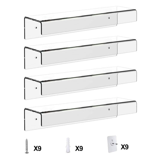 4-Pack: 15 inches Clear Acrylic Floating Shelves with 2 Mounting Ways