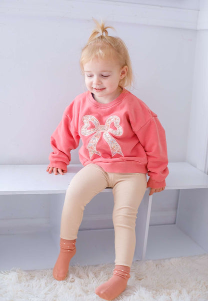 Applique Floral Bow Crewneck Sweatshirt