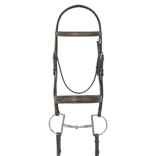 Elite Fancy Raised Traditional Crown Flat Wide Nose Padded Bridle with Reins
