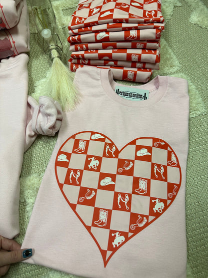 Western Checkered Heart Valentines Graphic