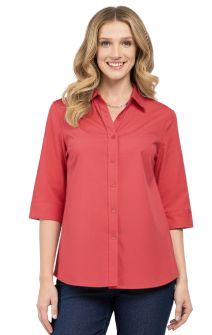 Women's 3/4 Sleeve Button-Down Camp Shirt — Collared Regular Fit