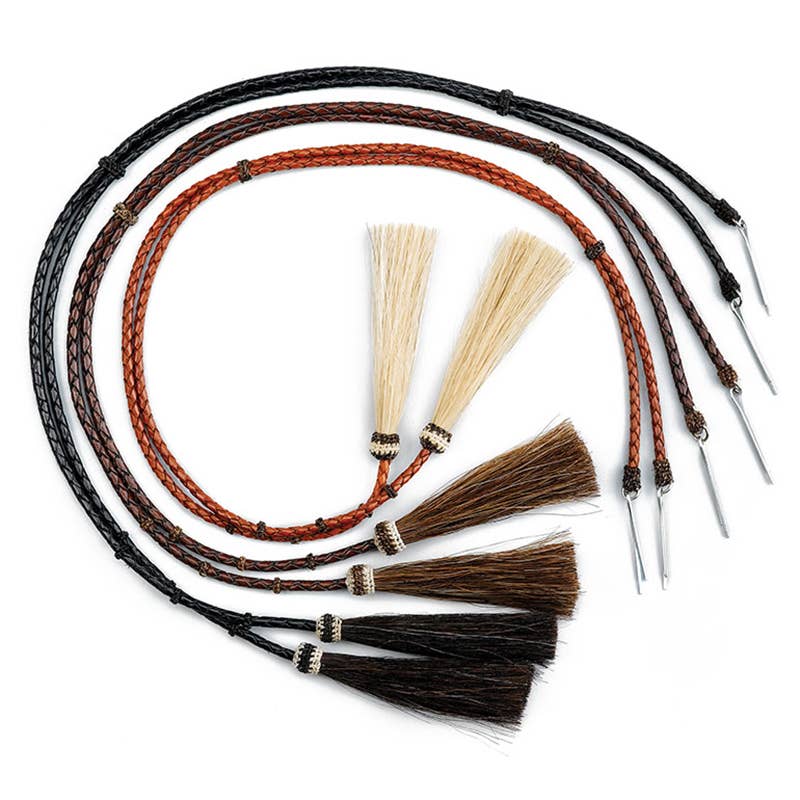 Leather Stampede Strings with Horse Hair Tassles