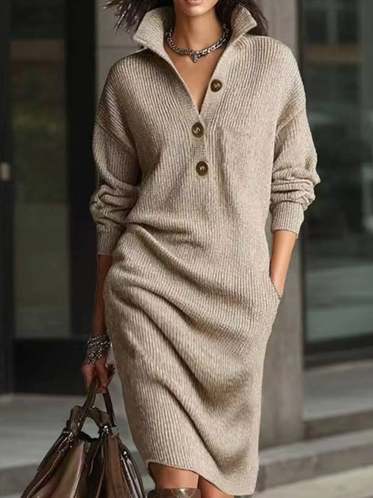 Full Size Button-Front Ribbed Knit Sweater Dress Plus Size