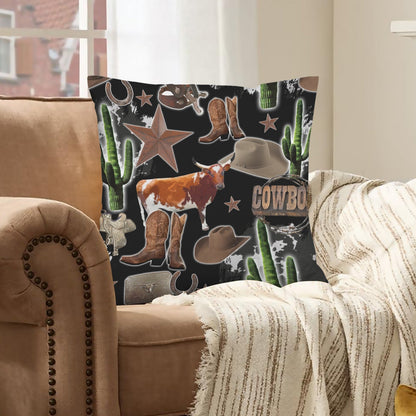 Baha Ranch Cowboy Collage Velvety Soft Throw Pillow Case Made in America