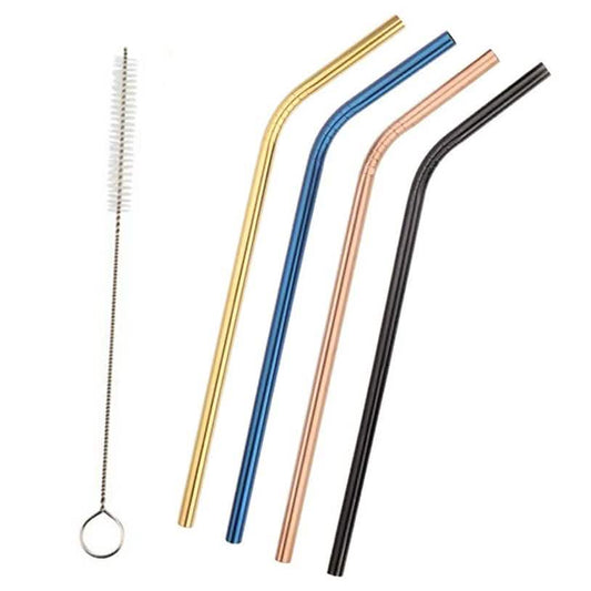 5-Pack: Colored Platinum Stainless Steel Straws With Brush