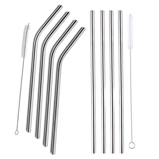 5-Pack: Stainless Steel Bend Or Straight Drinking Straws