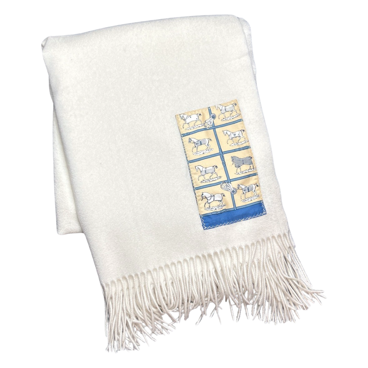 Petits Chevaux Vintage Silk Scarf & Cashmere Throw Blanket