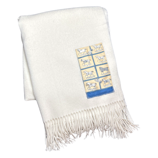 Petits Chevaux Vintage Silk Scarf & Cashmere Throw Blanket