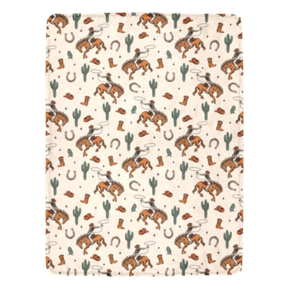 Baha Ranch Cowboy Rodeo Western Micro Fleece Blanket 60" x 80" Made in America