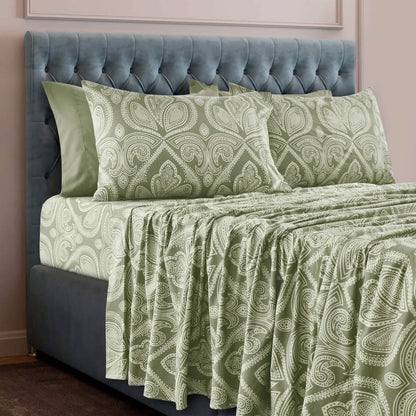 6 Piece Paisley Printed Sheet Set Bed Sheets Deep Pocket Bedding