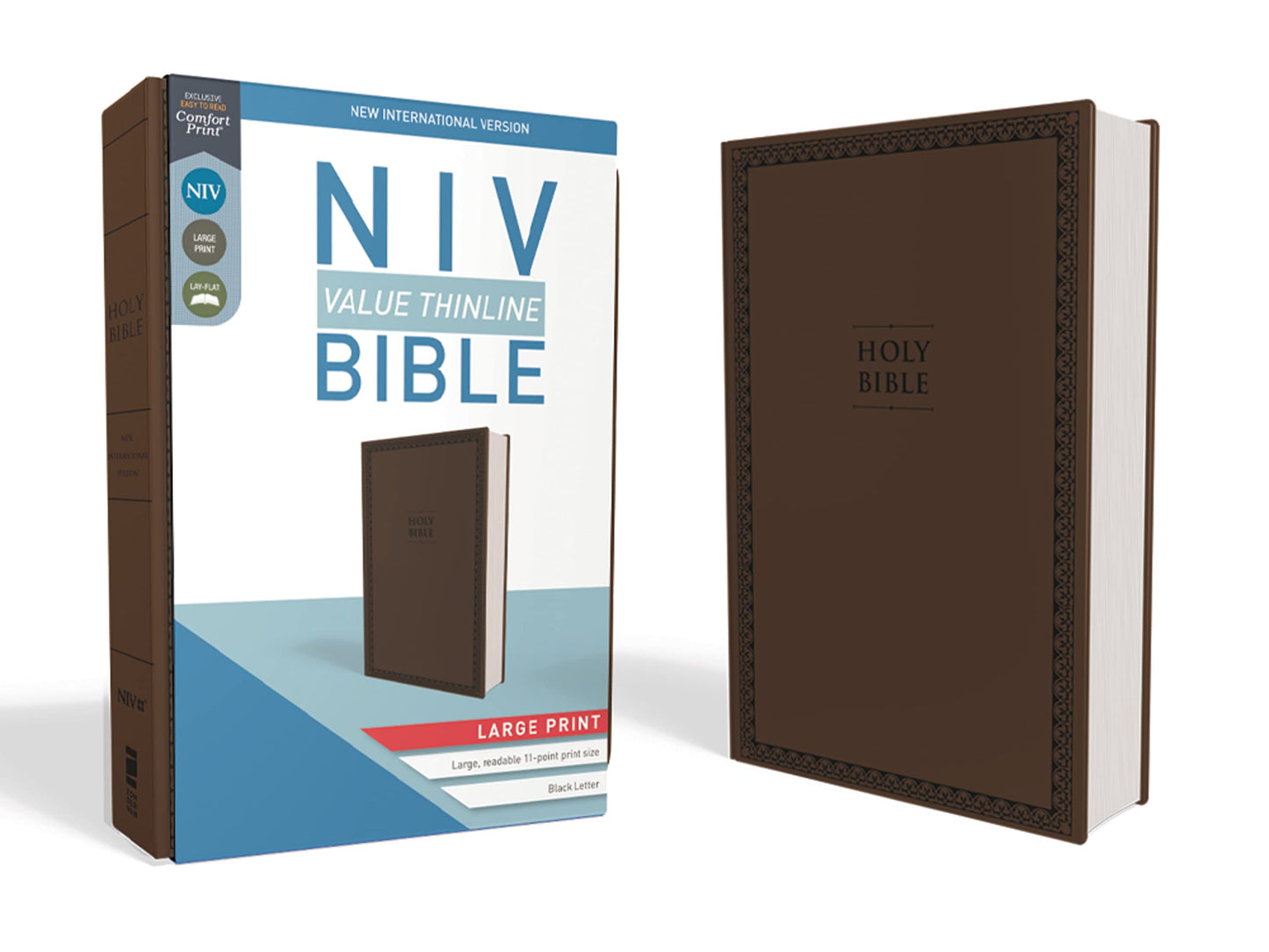 NIV, Value Thinline Bible, Large Print, Leathersoft, Brown,