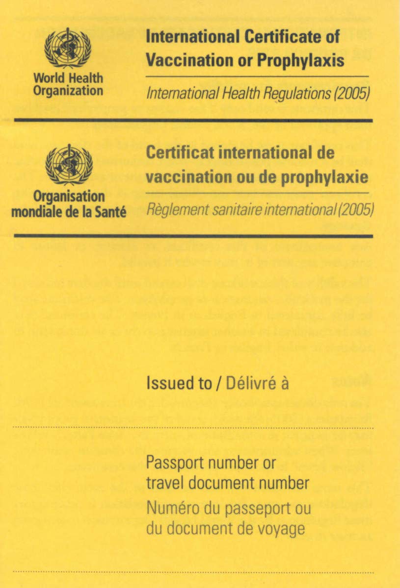 International Certificate of Vaccination with Vinyl Document
