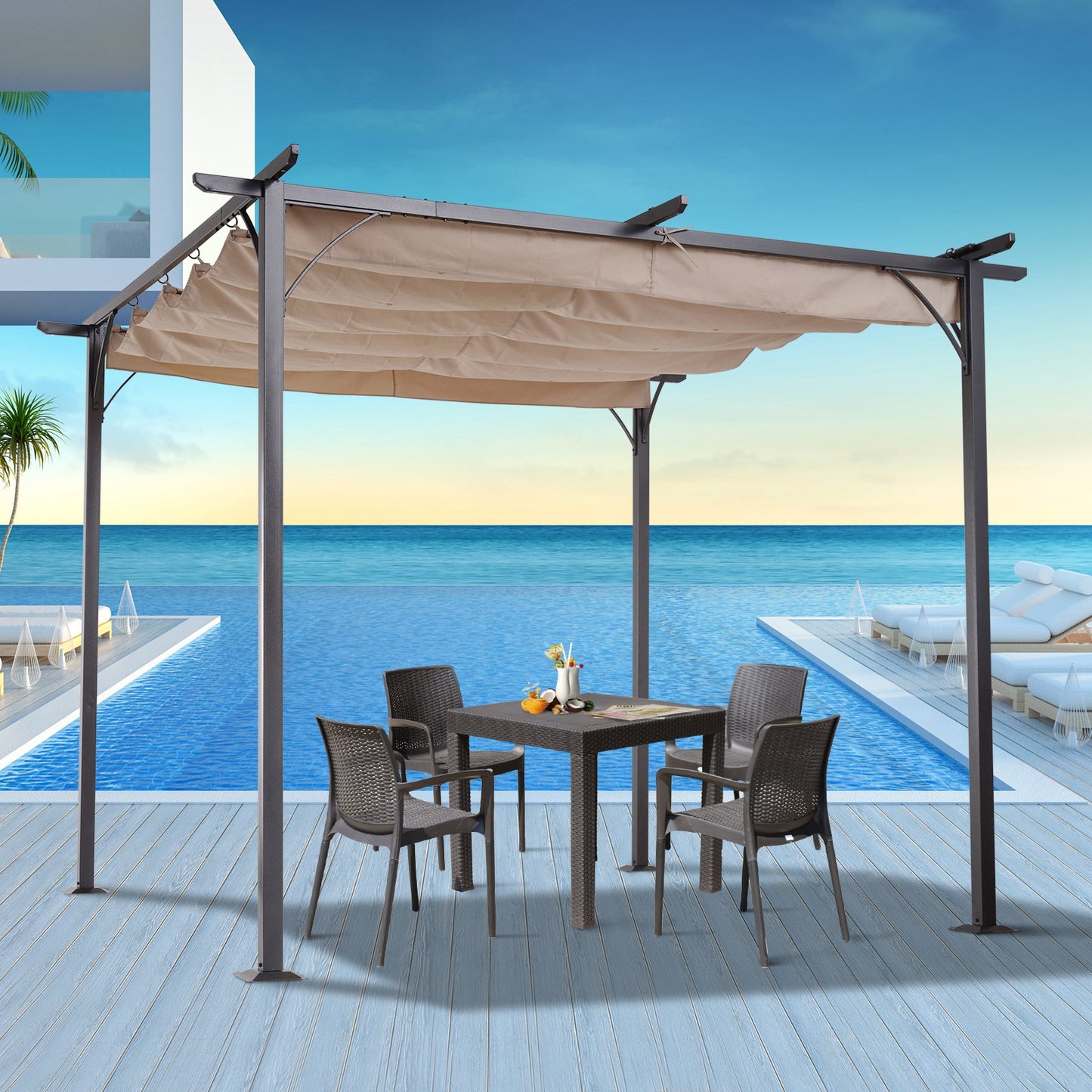 Outsunny 10‚Äô Outdoor Pergola Gazebo Retractable Sun Shade Covered