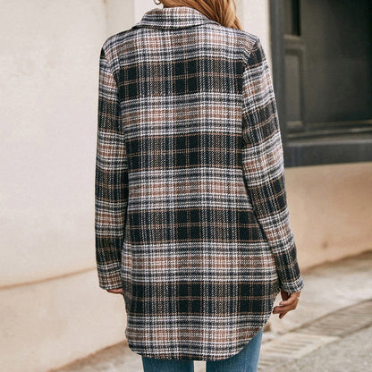 Women's Loose Casual Lapel Plaid Shirt Jacket