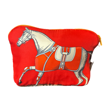 Couvertures et Tenues du Jour Red Vintage Silk Scarf Beauty Bag