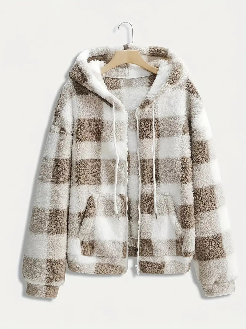 Fashionable Casual Zip-up Plush Hoodie With Long Sleeves