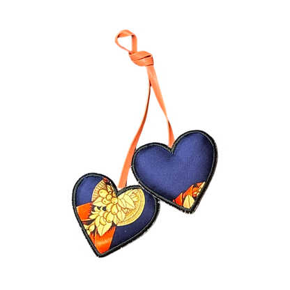 Rubans du Cheval Blue Scarf Double Heart Bag Charm
