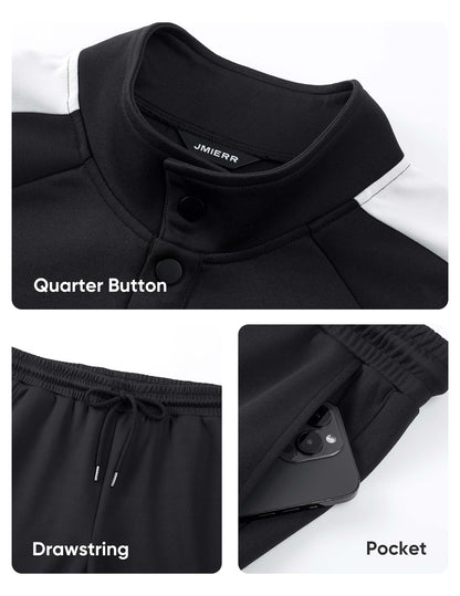 JMIERR Men's 2 Piece Casual Outfits Quarter Button Lightweight Sweatshirt Tracksuit & Joggers Sweatpants Sweatsuit Set