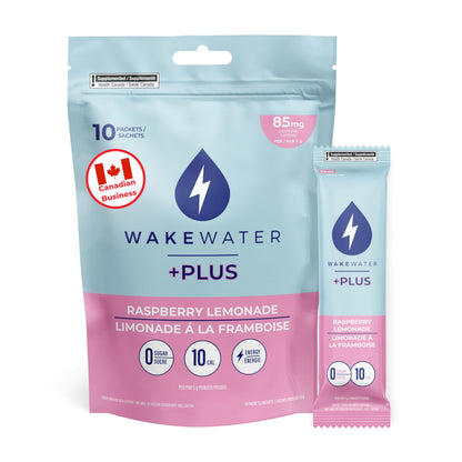WakeWater Plus – Energy Powder – Raspberry Lemonade – 10 Sticks – Vitamins electrolytes - Canadian Distribution - Ships Free Within Canada on Orders Above CAD $199-0