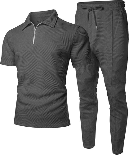 UOUA Mens Sweat Suits Set Tracksuit 2 Piece Outfits Short Sleeve Casual Sweatshirt & Loose Jogging Pants