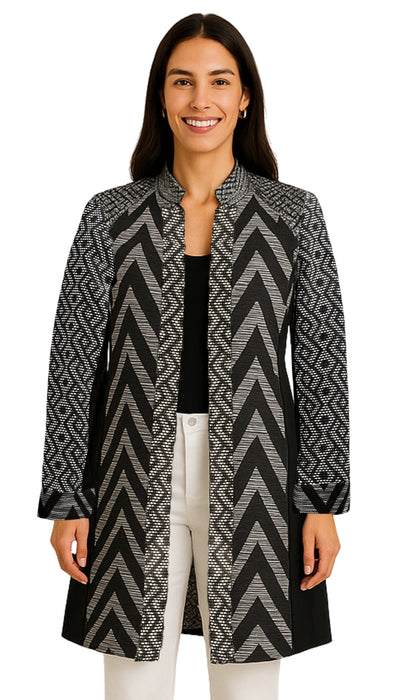 Women's Stand Collar Mixed Media Open Front Jacket