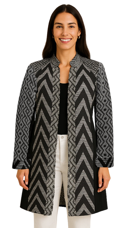 Women's Stand Collar Mixed Media Open Front Jacket