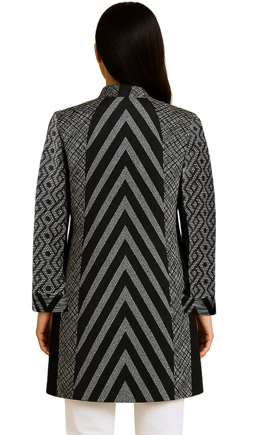 Women's Stand Collar Mixed Media Open Front Jacket