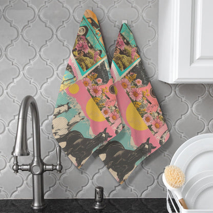 Retro Pop Western set of 2 Kitchen Dish Towels Made in America