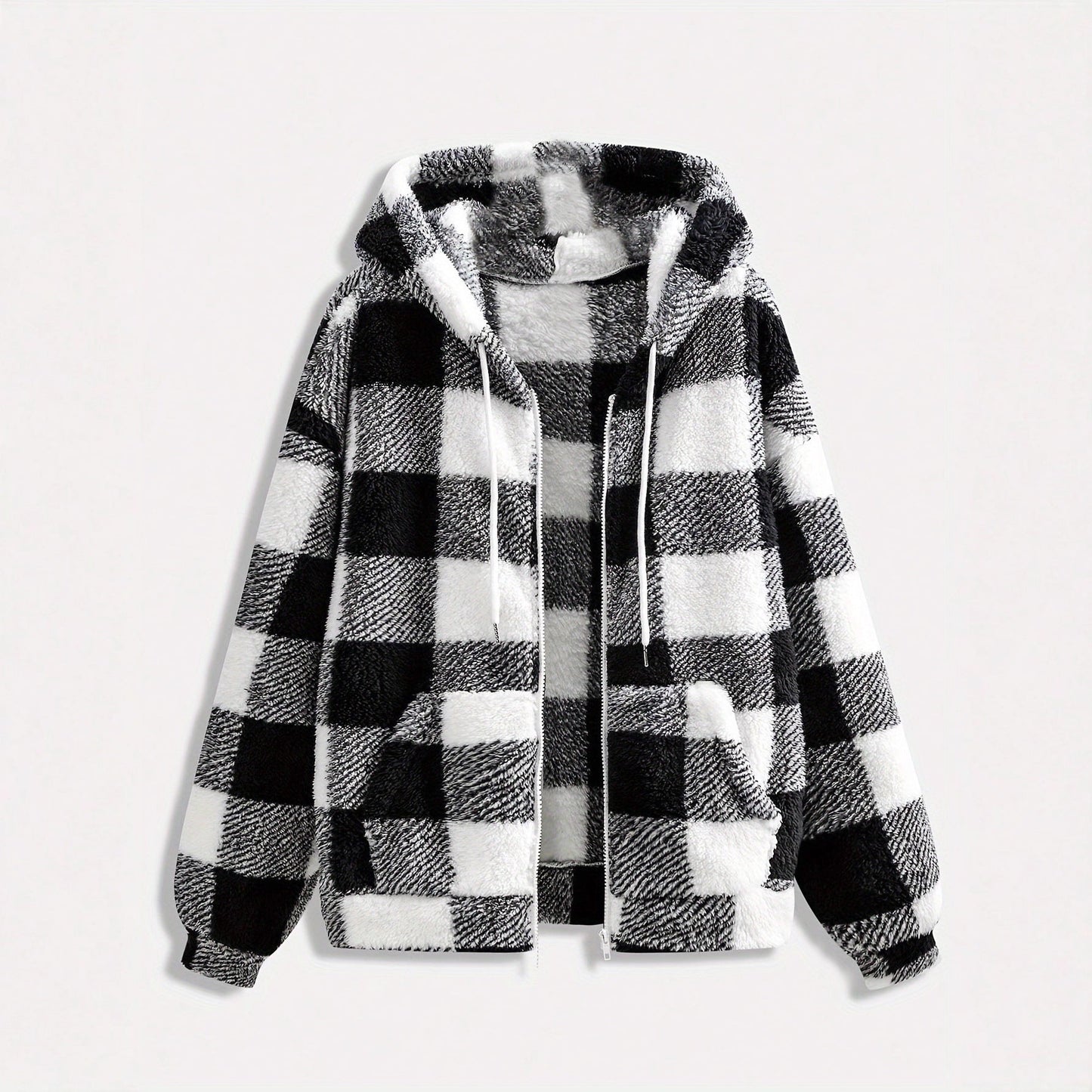 Fashionable Casual Zip-up Plush Hoodie With Long Sleeves