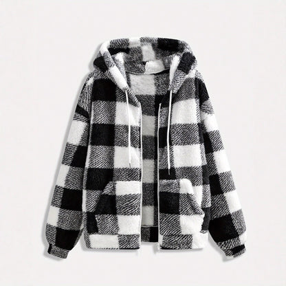 Fashionable Casual Zip-up Plush Hoodie With Long Sleeves