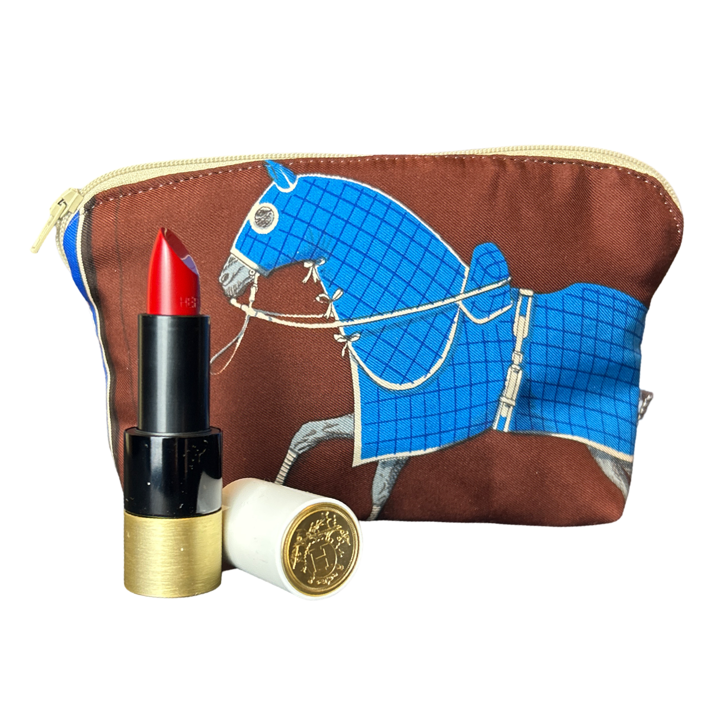 Couvertures et Tenues du Jour Brown Vintage Silk Scarf Beauty Bag