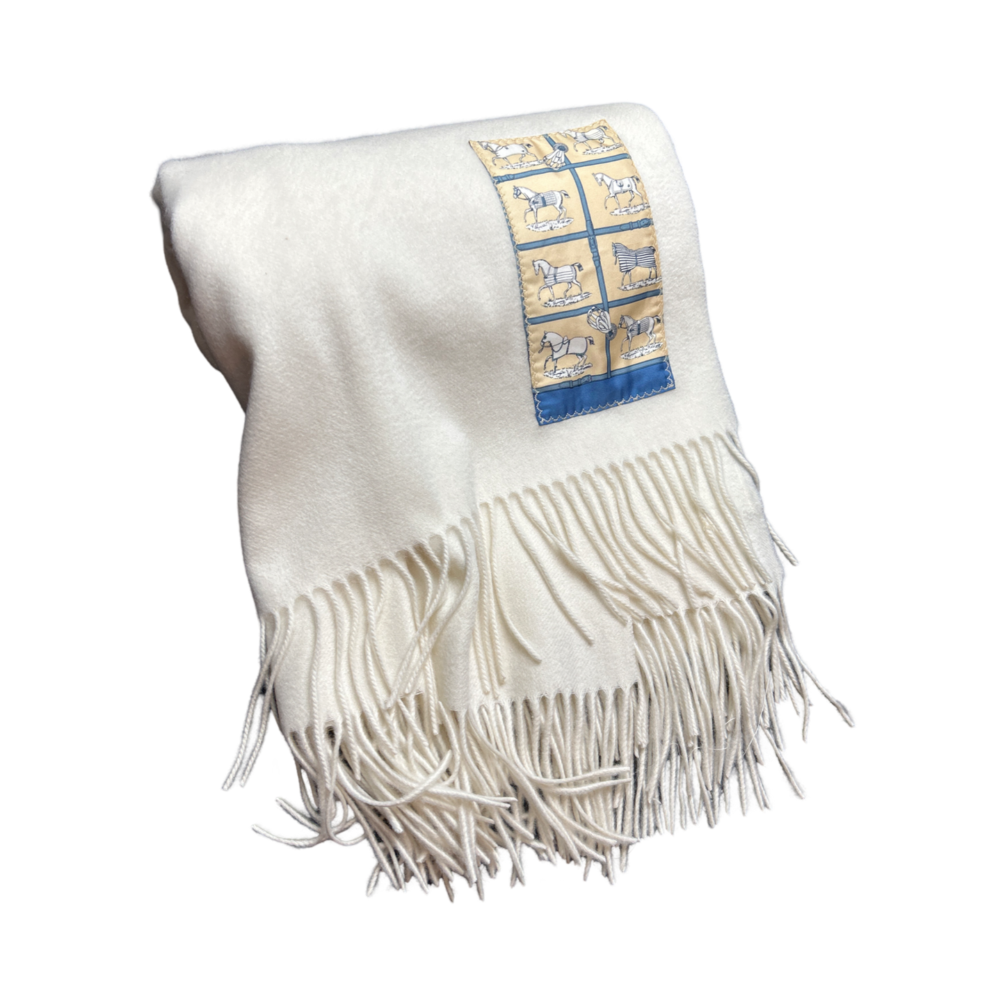 Petits Chevaux Vintage Silk Scarf & Cashmere Throw Blanket