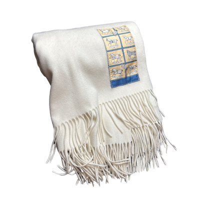 Petits Chevaux Vintage Silk Scarf & Cashmere Throw Blanket