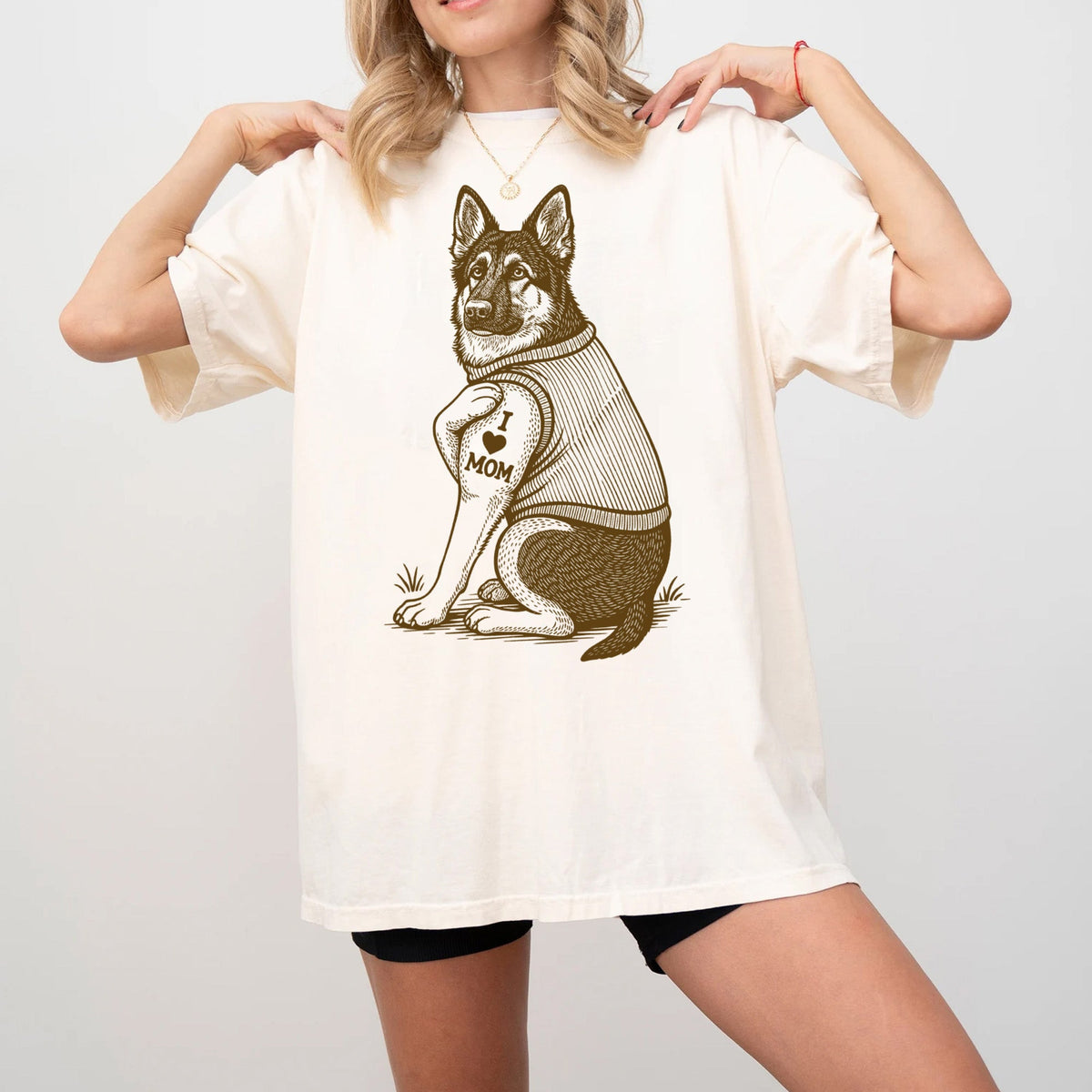 German Shepherd "I Love Mom" Tattoo Shirt