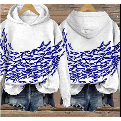 Women’s Printed Hooded Long Sleeve Pullover Sweatshirt