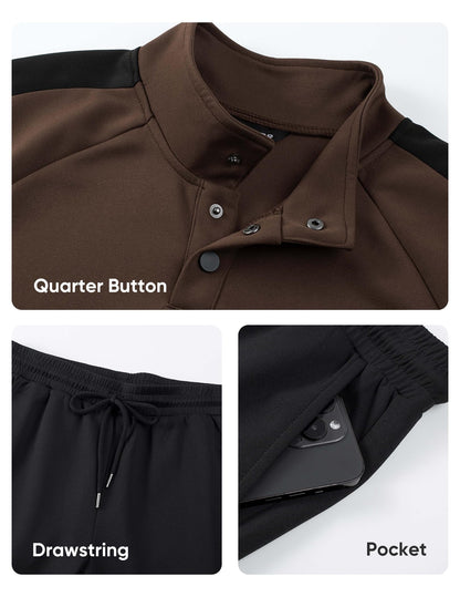 JMIERR Men's 2 Piece Casual Outfits Quarter Button Lightweight Sweatshirt Tracksuit & Joggers Sweatpants Sweatsuit Set
