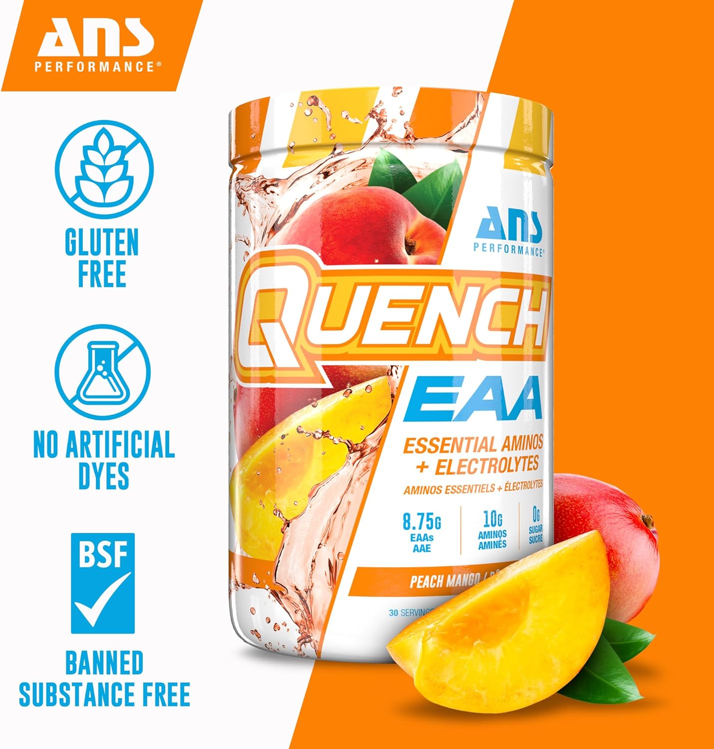 Quench – EAA + Electrolytes Powder – Peach Mango – Ships Free Within Canada on Orders Above CAD $199-2