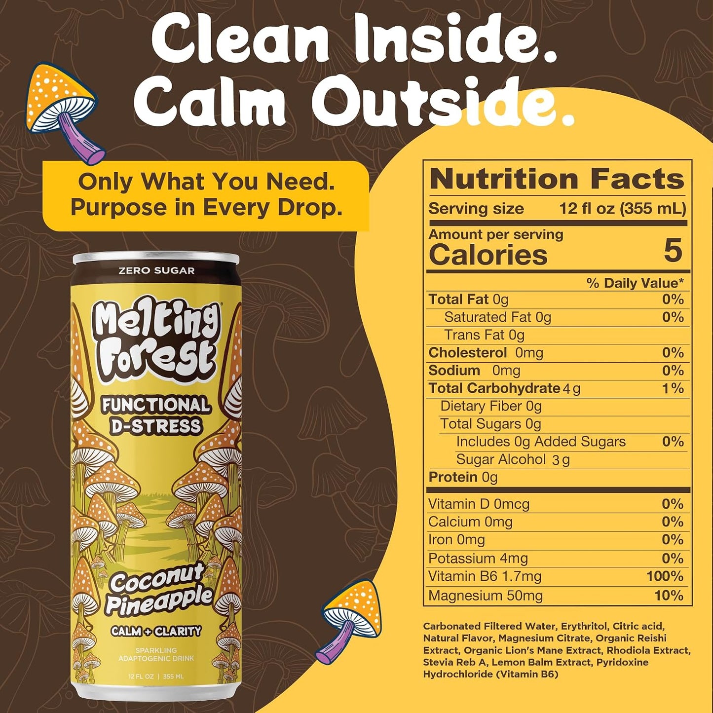 Mushroom D-Stress Drink 12 pack - Coconut Pineapple