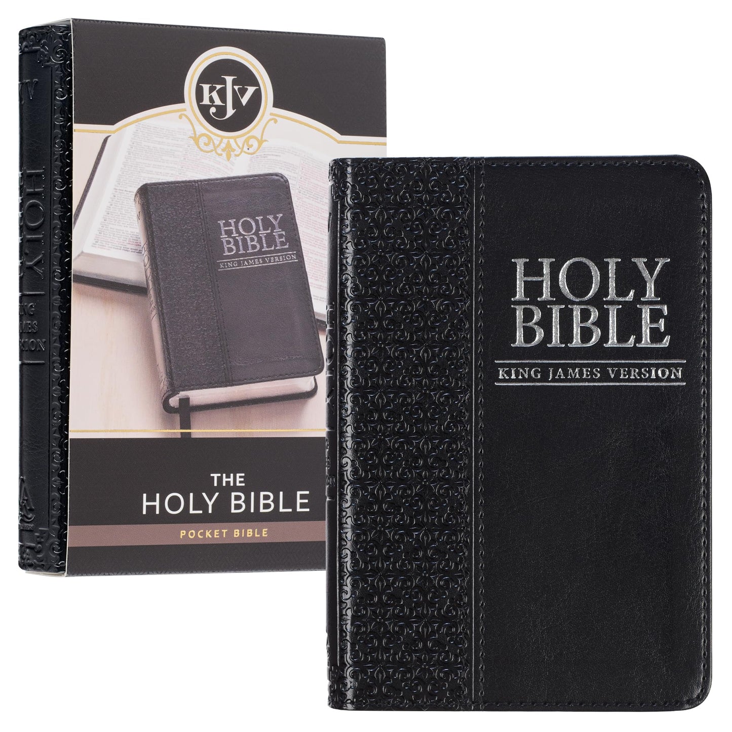 KJV Holy Bible, Mini Pocket Bible - Zippered Black Faux Leat