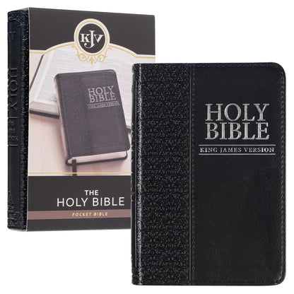 KJV Holy Bible, Mini Pocket Bible - Zippered Black Faux Leat