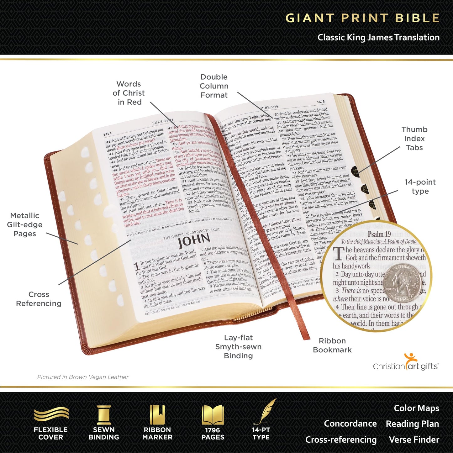 KJV Holy Bible, Giant Print Standard Size Faux Leather Red L