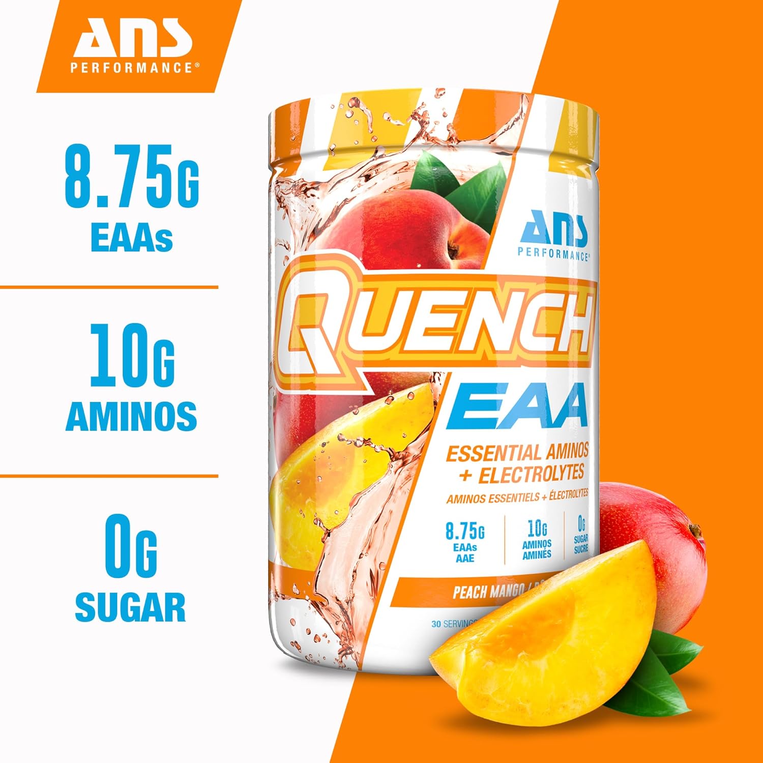 Quench – EAA + Electrolytes Powder – Peach Mango – Ships Free Within Canada on Orders Above CAD $199-1