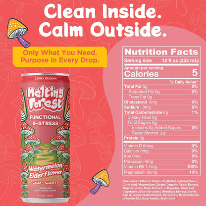 Mushroom D-Stress Drink 12 Pack - Watermelon Elderflower