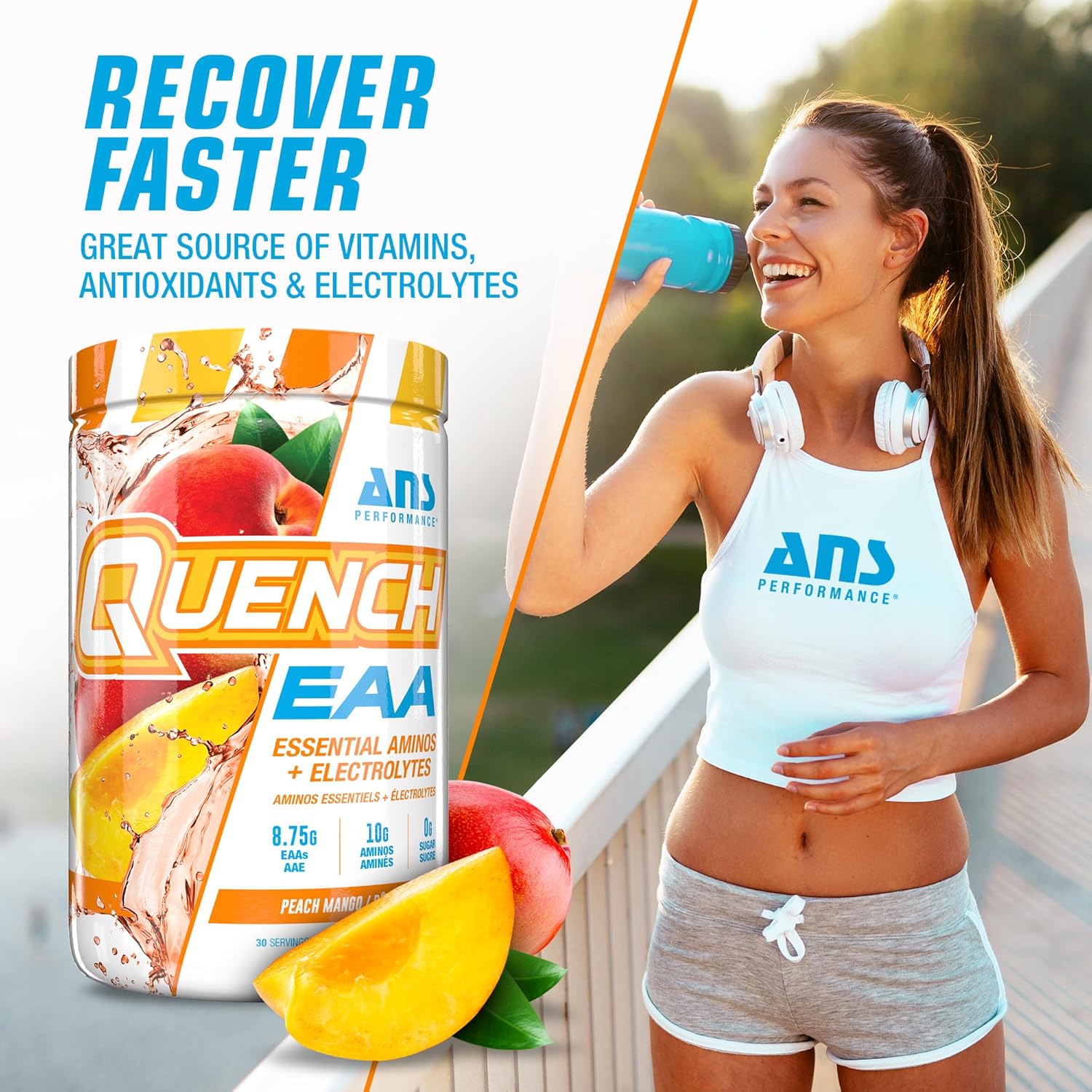 Quench – EAA + Electrolytes Powder – Peach Mango – Ships Free Within Canada on Orders Above CAD $199-4