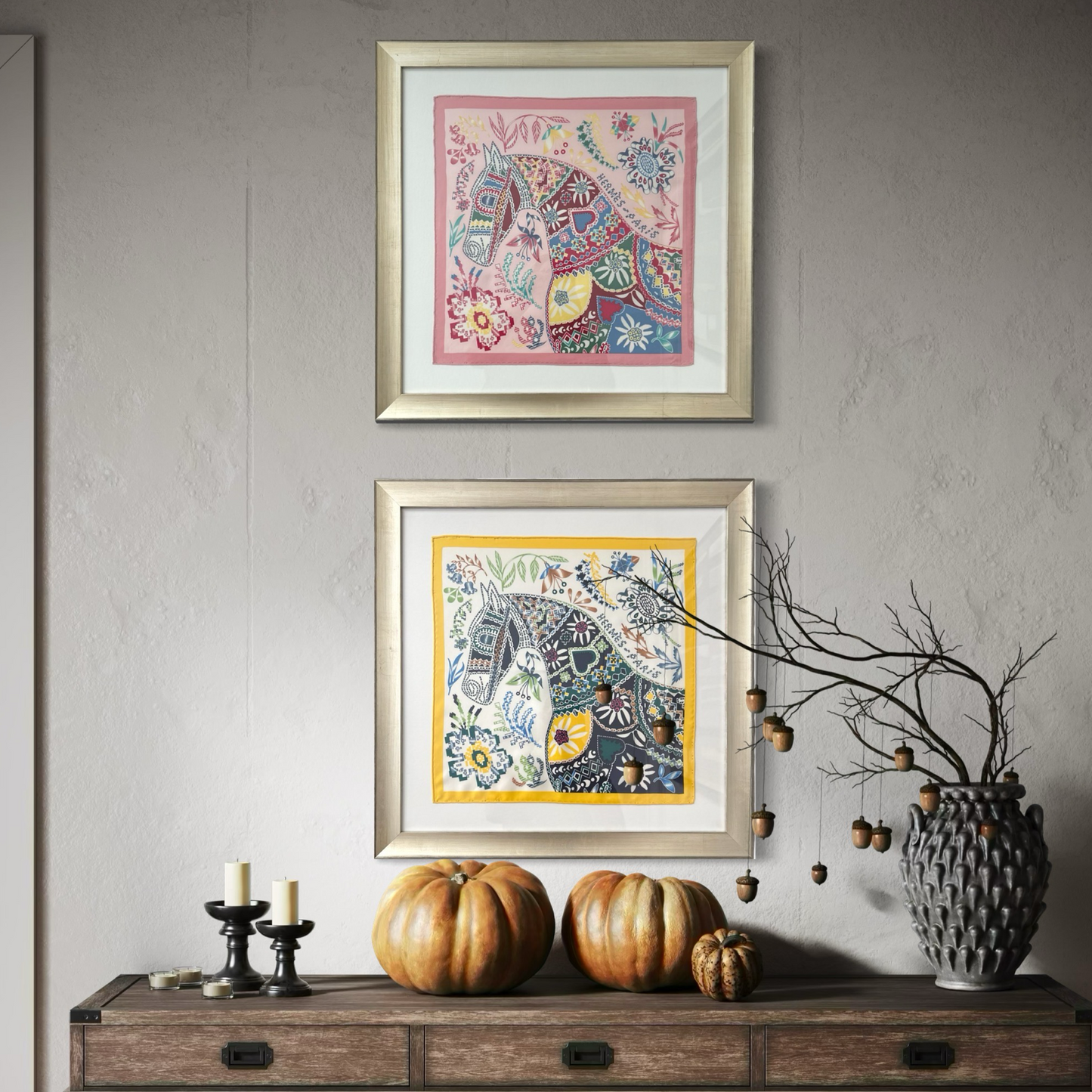 En Attendant Ulysse Framed Vintage Silk Scarf 24"