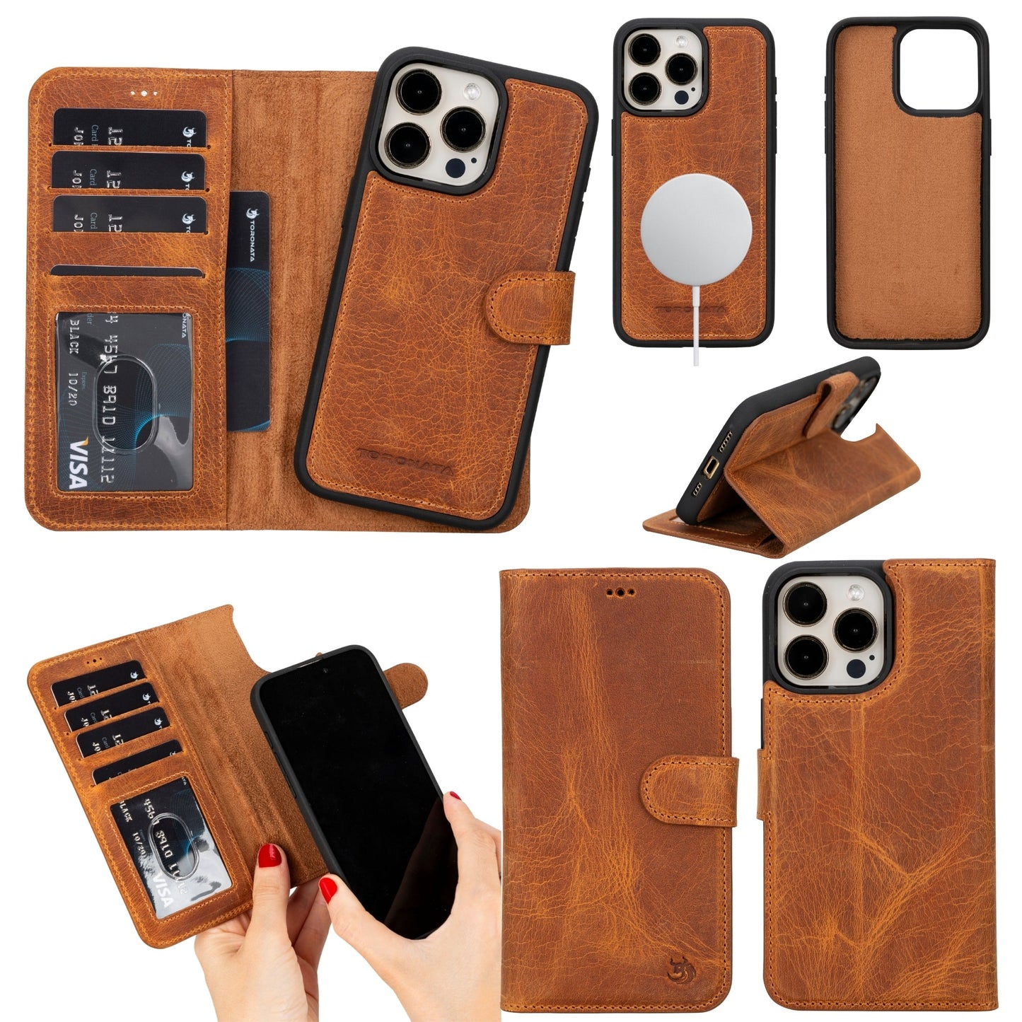 Casper Leather iPhone 15 Pro Max Wallet Case | Detachable MagSafe Compatible RFID Protection